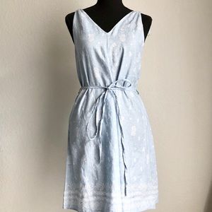 Zara Basic Chambray Paisley V-Neck Tie Dress XS